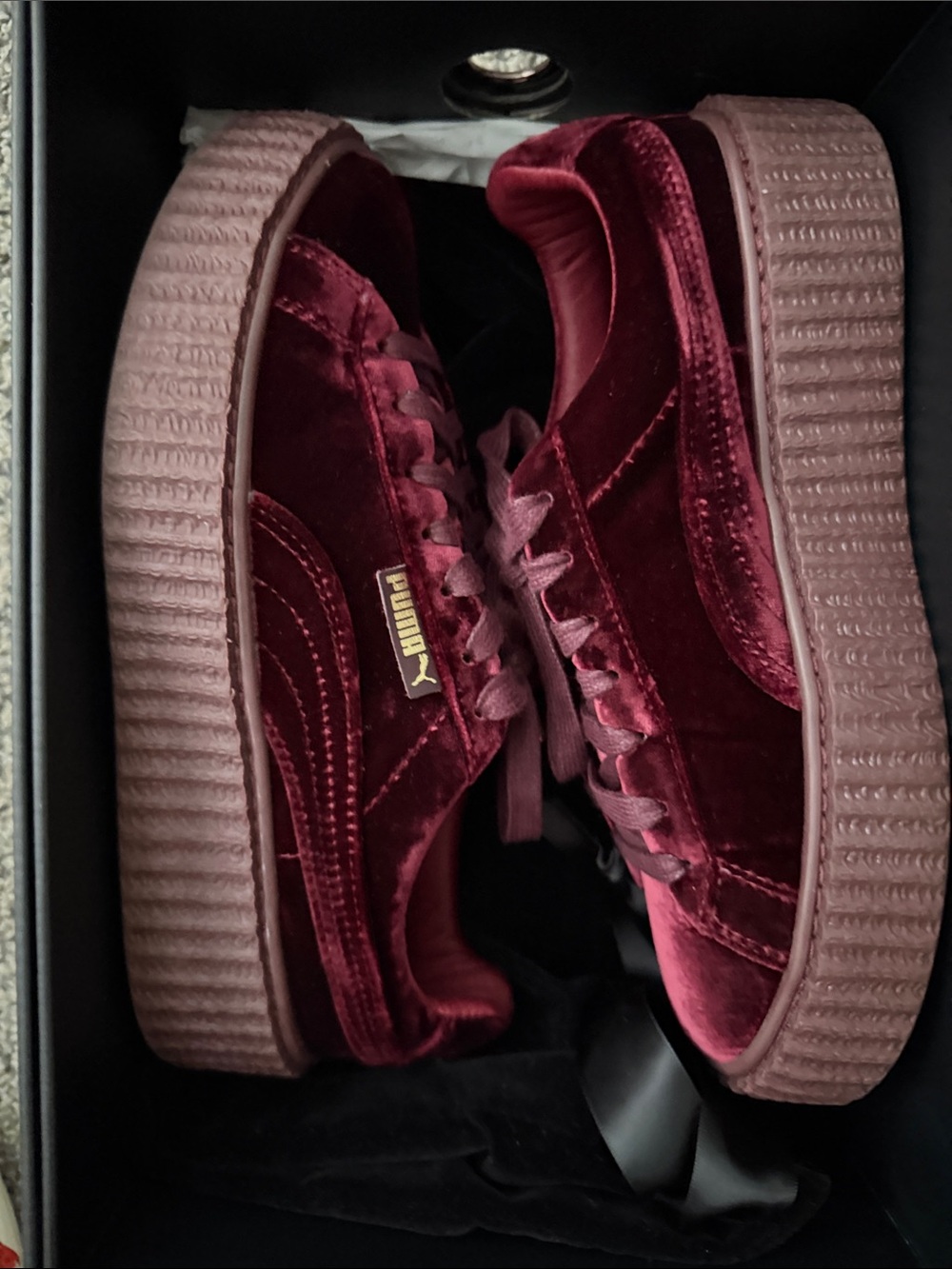 Fenty Puma by Rhianna Women's Velvet Platform Sneakers in Burgundy Wine